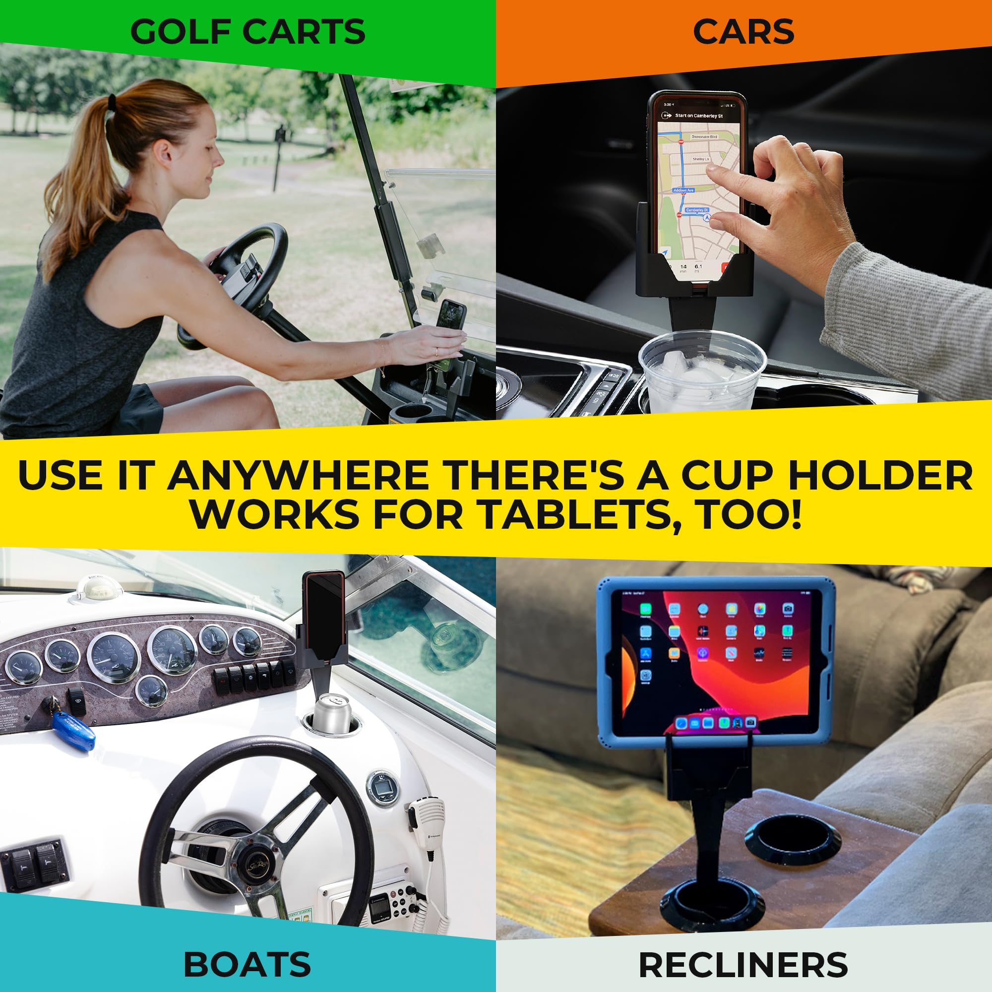 Cup Holder Phone Holder - Made In Usa - Cell Phone Car Mount, Universal Car Cup Mount Compatible With All Smartphones, Iphone 16